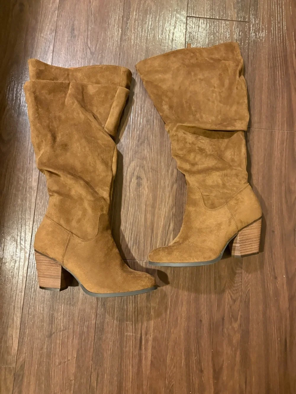 Over-the-Knee Suede-Look Slouch Boot in Brown